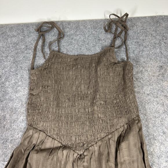 American Eagle Bella Jumpsuit Small Wide Leg Brown Striped Cotton Tie Straps - Picture 5 of 11